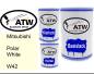 Preview: Mitsubishi, Polar White, W42: 500ml Lackdose + 500ml Klarlack + 250ml Härter - Set, von ATW Autoteile West.